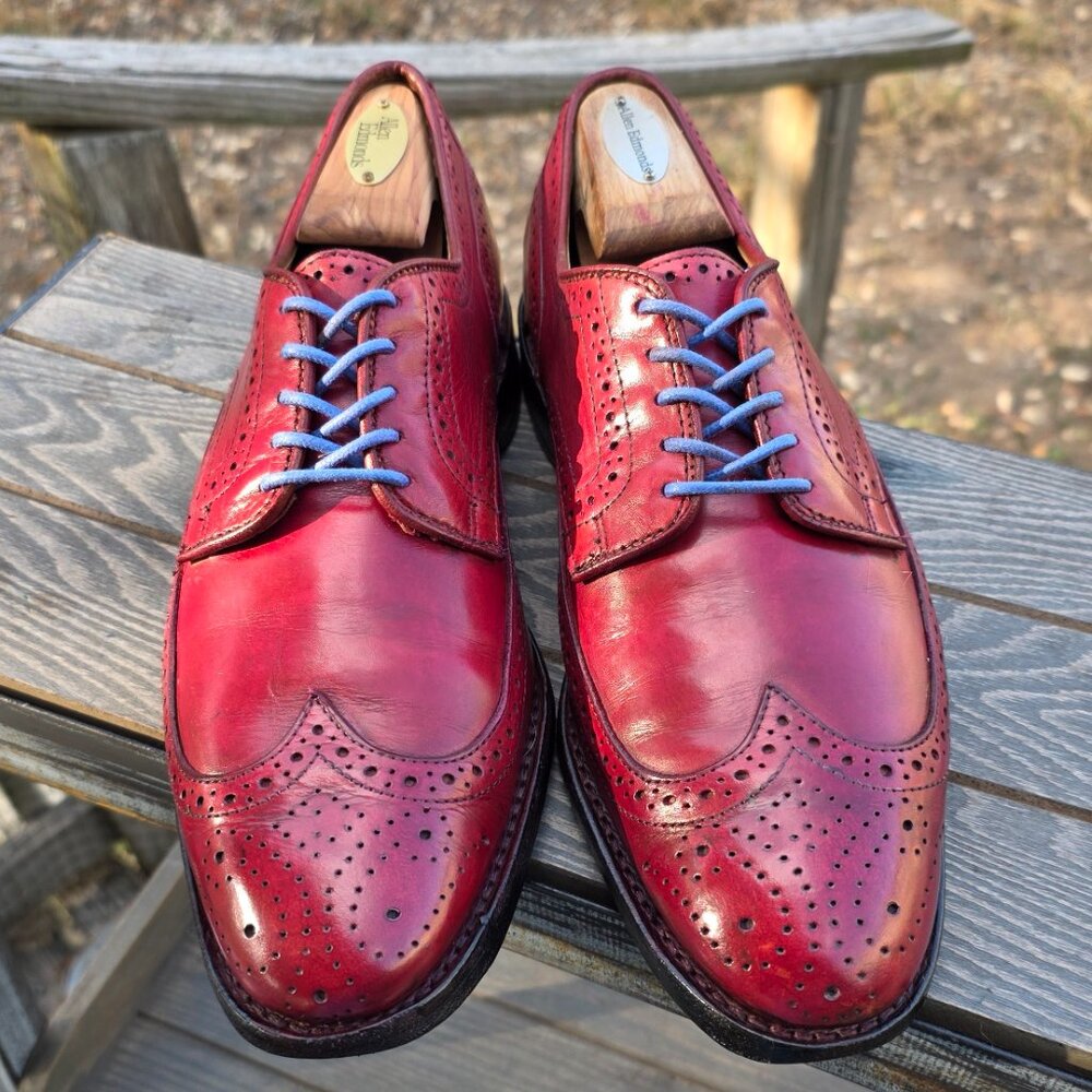 Allen Edmonds 9-D Red Madison Park Mens Leather Derby Wingtip Dress Shoes